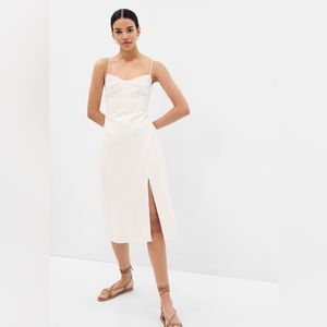 GAP White Linen Tie-Back Corset Midi Dress